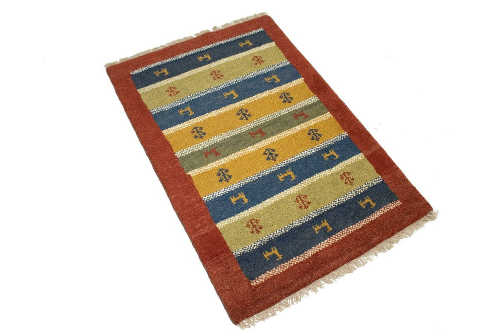 Vintage Multicolored Tribal Bordered 2'7X3'9 Gabbeh Persian Rug