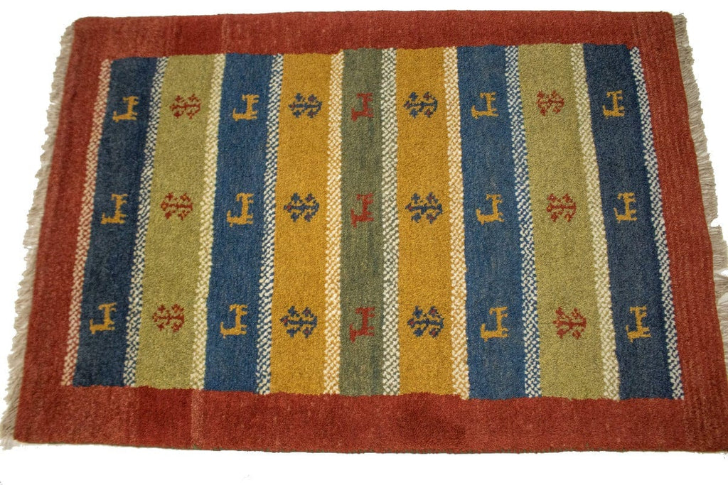 Vintage Multicolored Tribal Bordered 2'7X3'9 Gabbeh Persian Rug