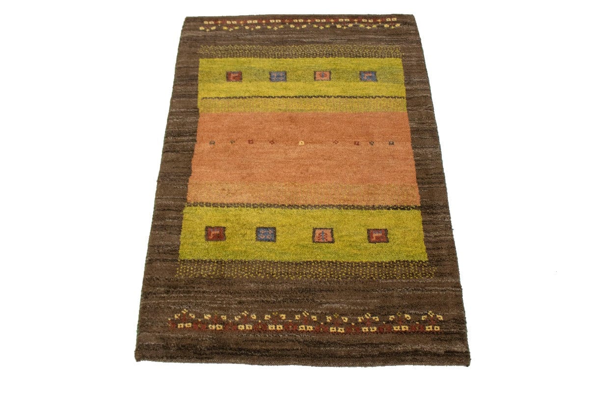 Vintage Tribal Brown Bordered 3X4 Gabbeh Persian Rug