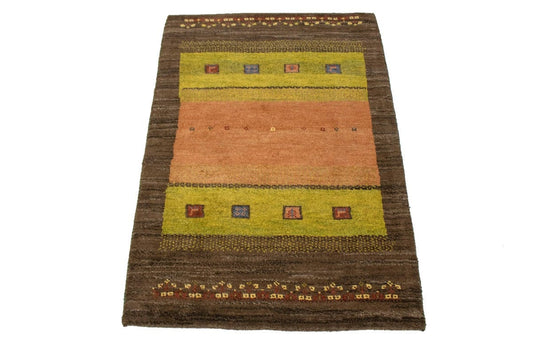 Vintage Tribal Brown Bordered 3X4 Gabbeh Persian Rug
