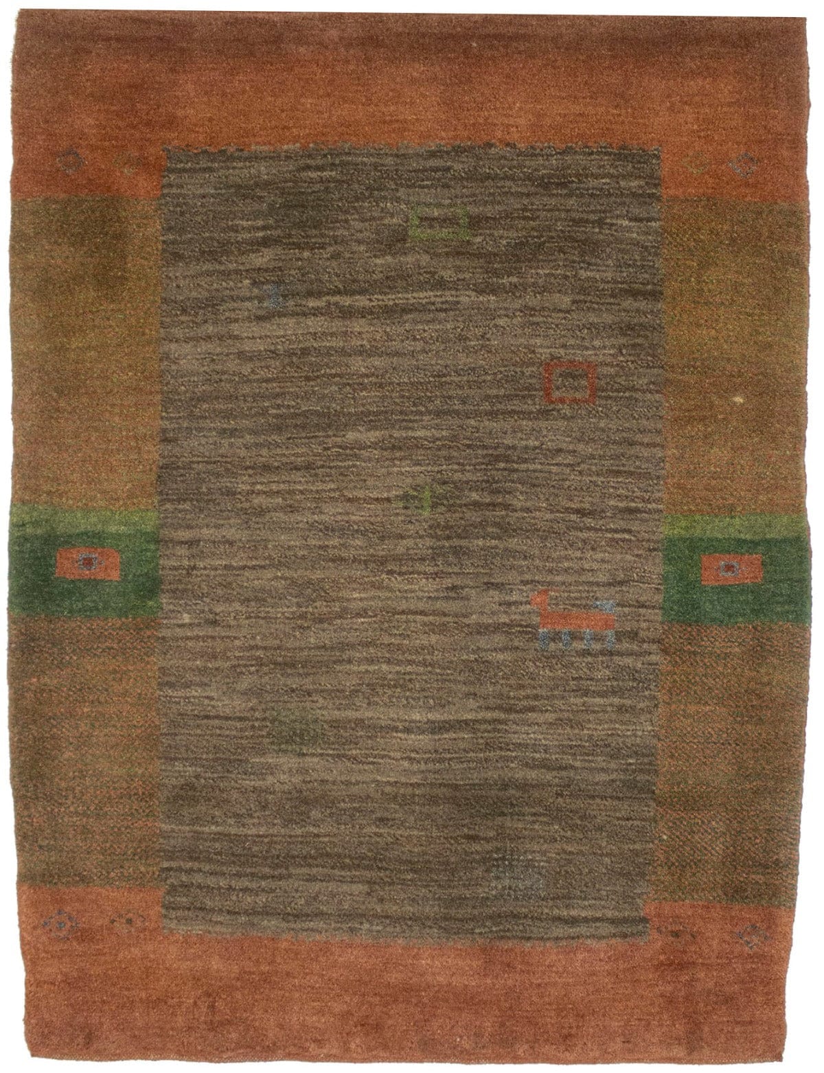 Vintage Brown Tribal Bordered 3X4 Gabbeh Persian Rug