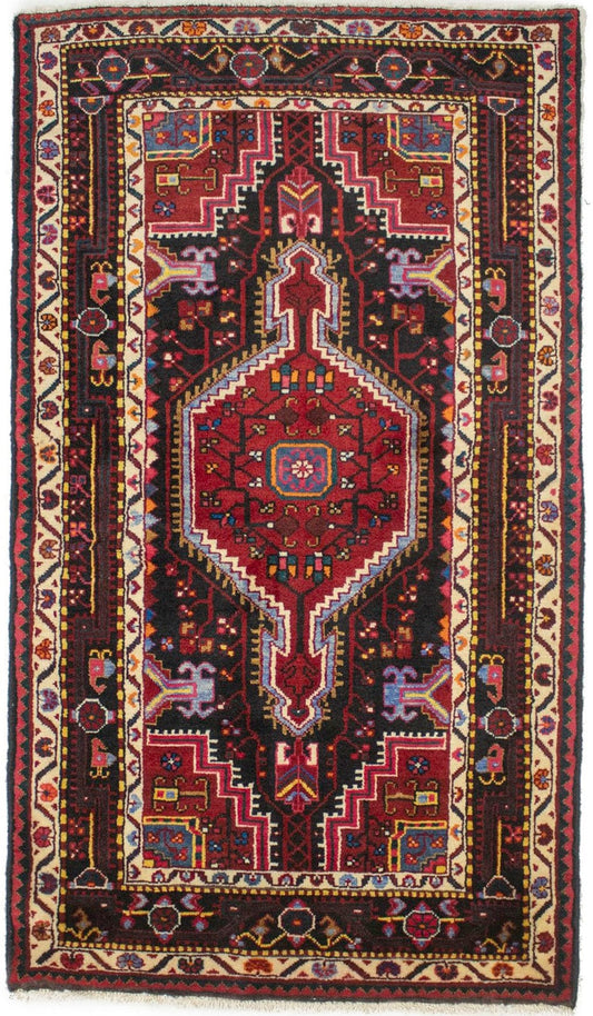 Vintage Geometric Red 3X6 Hamedan Persian Rug