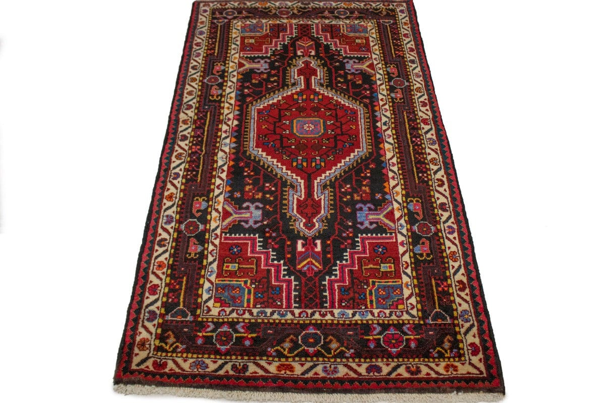 Vintage Geometric Red 3X6 Hamedan Persian Rug