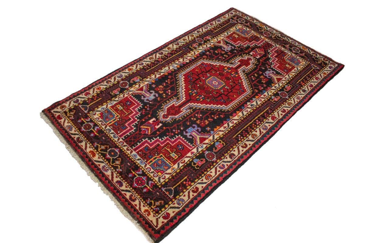 Vintage Geometric Red 3X6 Hamedan Persian Rug