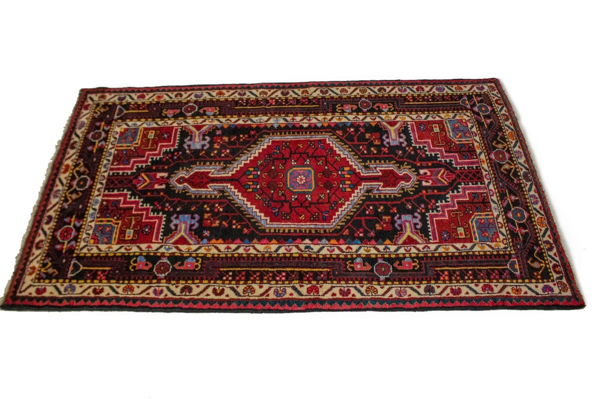 Vintage Geometric Red 3X6 Hamedan Persian Rug