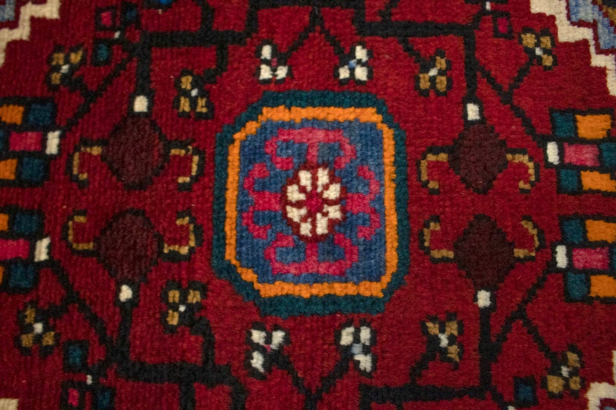 Vintage Geometric Red 3X6 Hamedan Persian Rug