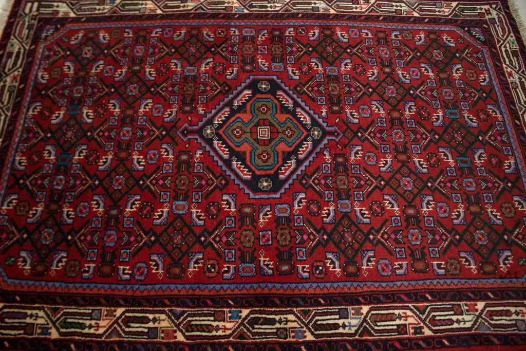 Vintage Tribal Red 3'7X5'4 Hamedan Persian Rug