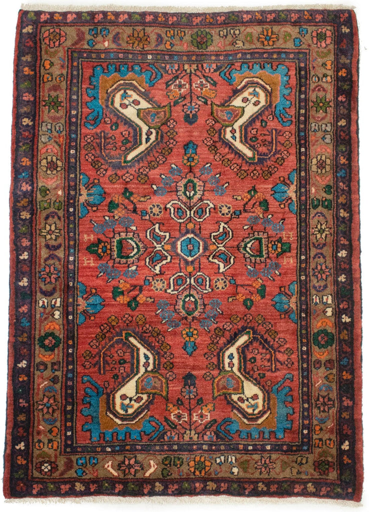 Vintage Red Tribal 3'6X5' Hamedan Persian Rug