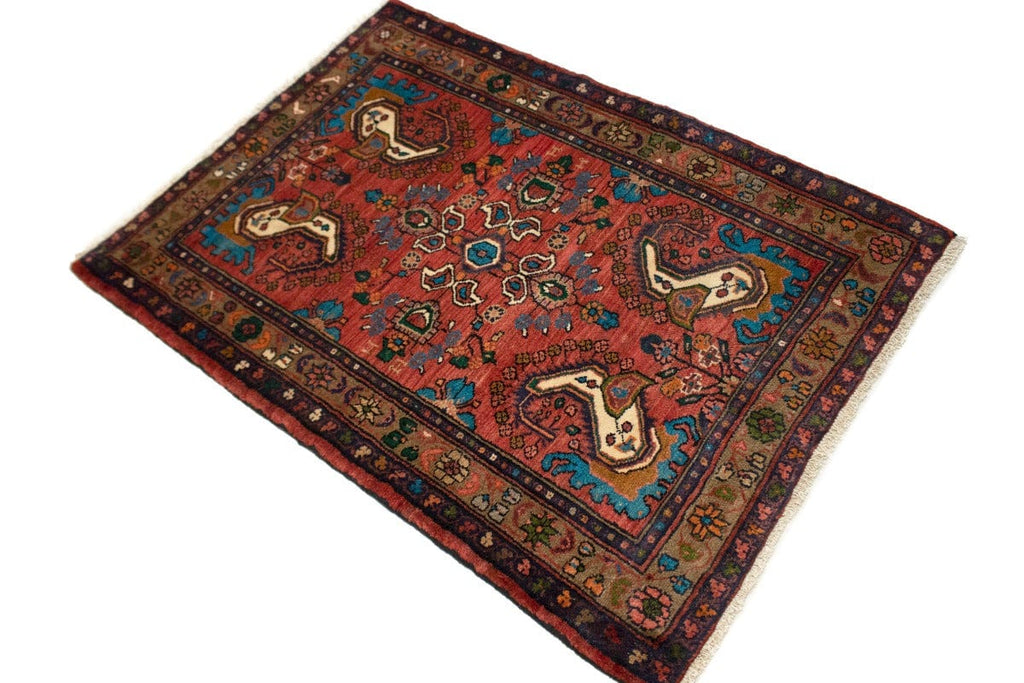 Vintage Red Tribal 3'6X5' Hamedan Persian Rug