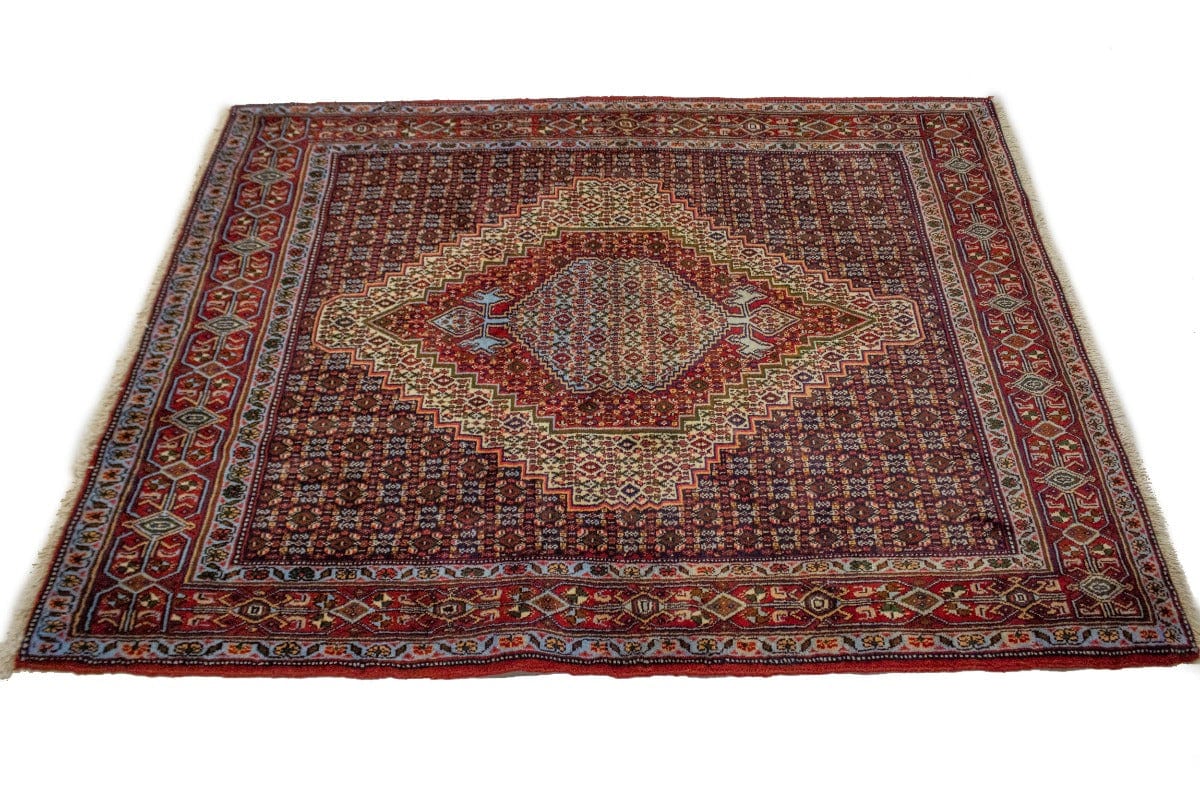 Vintage Floral Geometric 4X5 Bidjar Sanneh Persian Rug