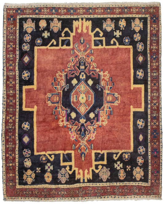 Vintage Geometric Red 3'6X4'4 Sirjan Persian Rug