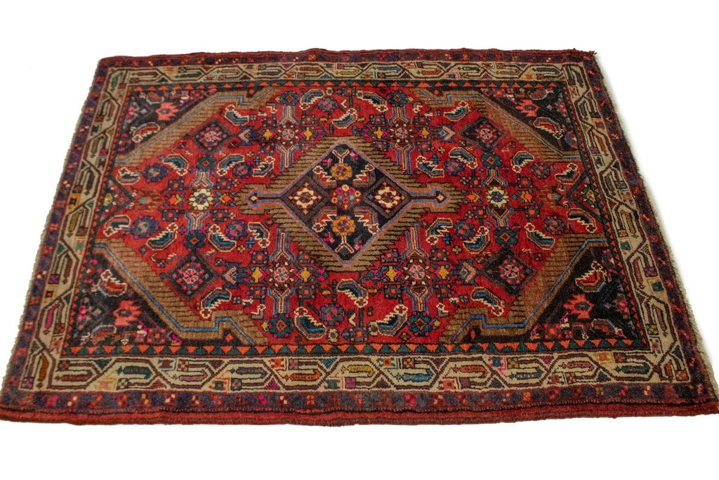 Vintage Red Tribal 4X5 Hamedan Persian Rug