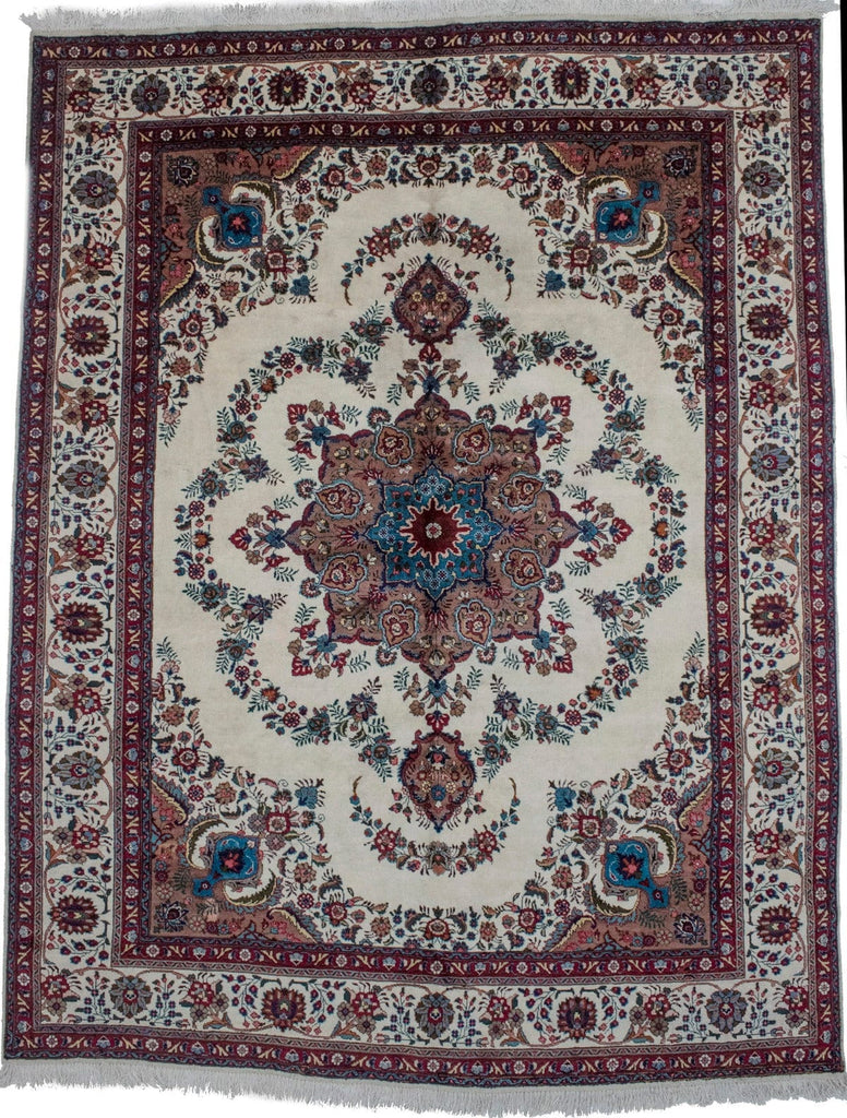 Vintage Ivory Traditional 10X13 Tabriz Persian Rug