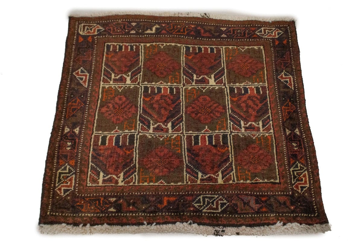 Semi Antique Tribal Floral 2X2 Balouch Persian Square Rug