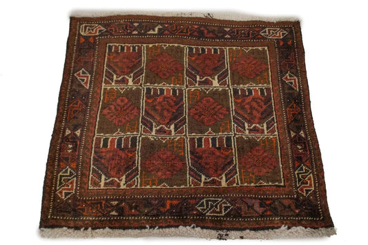 Semi Antique Tribal Floral 2X2 Balouch Persian Square Rug