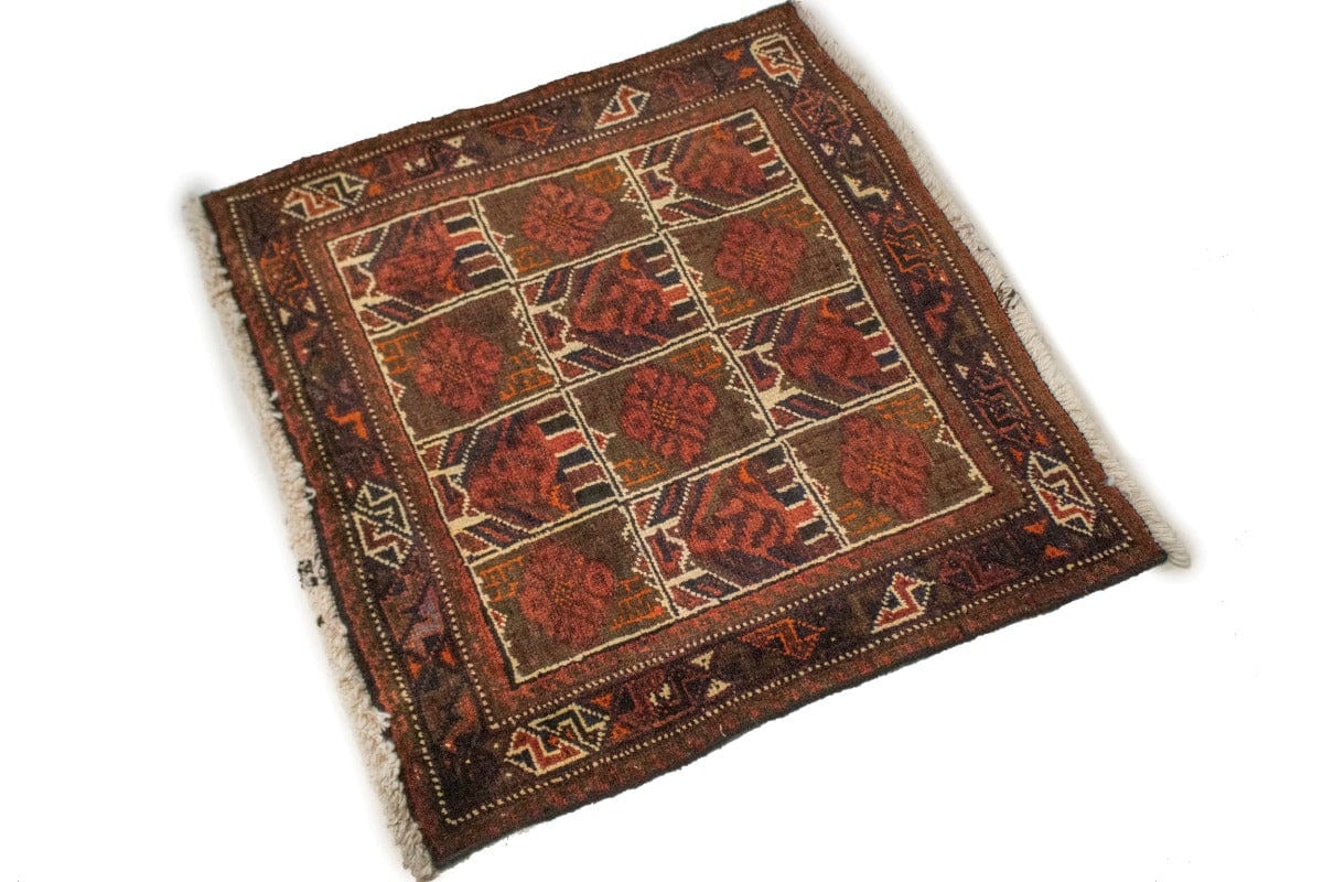 Semi Antique Tribal Floral 2X2 Balouch Persian Square Rug