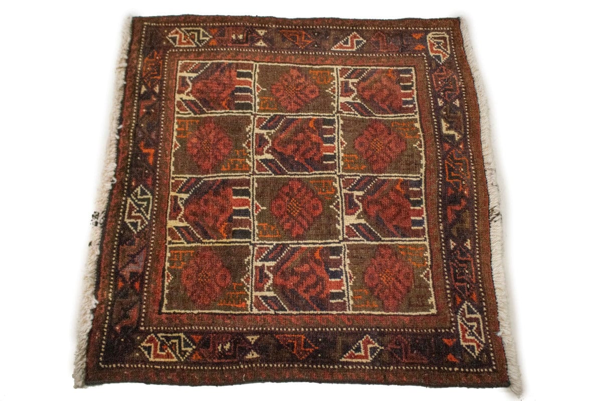 Semi Antique Tribal Floral 2X2 Balouch Persian Square Rug