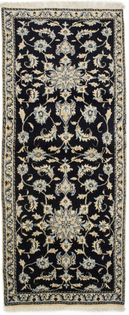 Navy Blue Floral Classic 2'7X6'2 Nain Persian Runner Rug