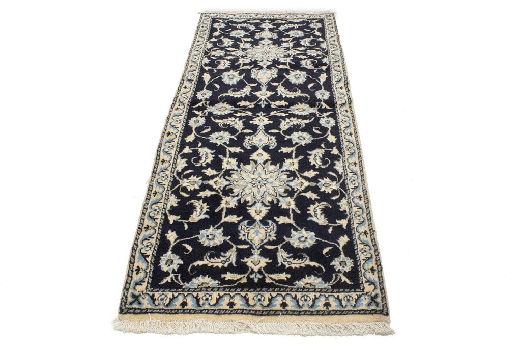 Navy Blue Floral Classic 2'7X6'2 Nain Persian Runner Rug