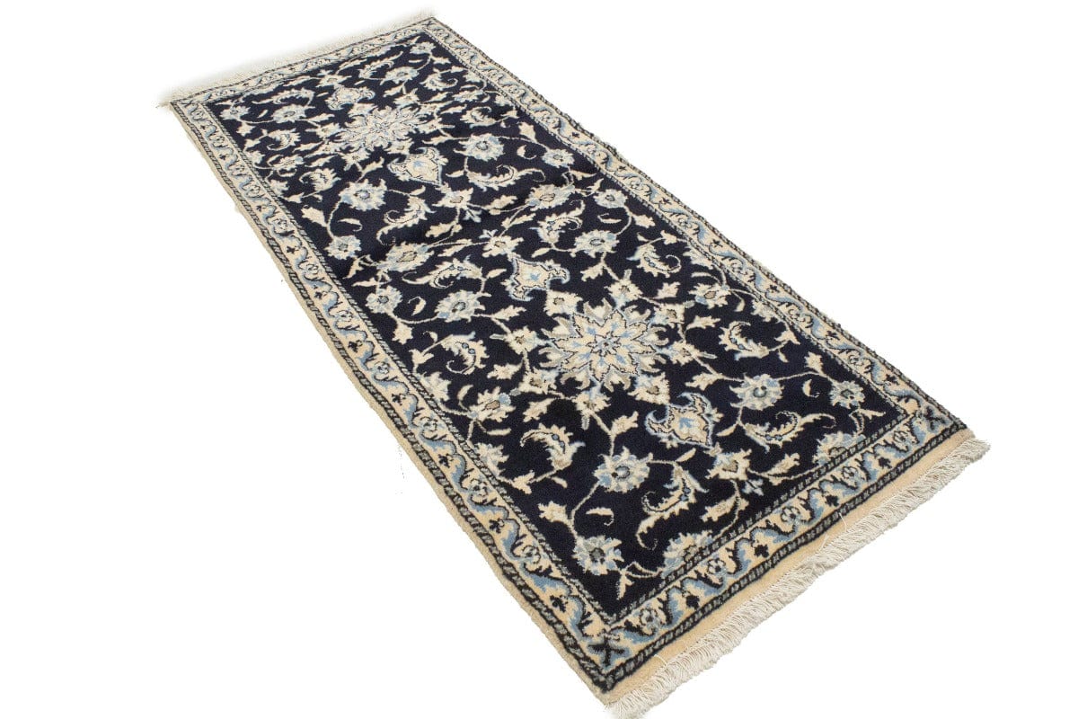 Navy Blue Floral Classic 2'7X6'2 Nain Persian Runner Rug