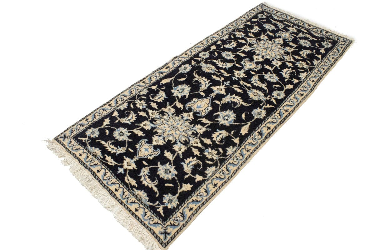 Navy Blue Floral Classic 2'7X6'2 Nain Persian Runner Rug