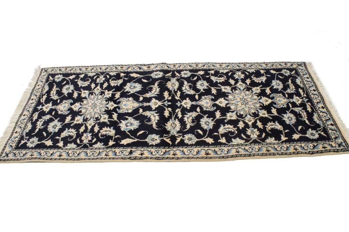 Navy Blue Floral Classic 2'7X6'2 Nain Persian Runner Rug