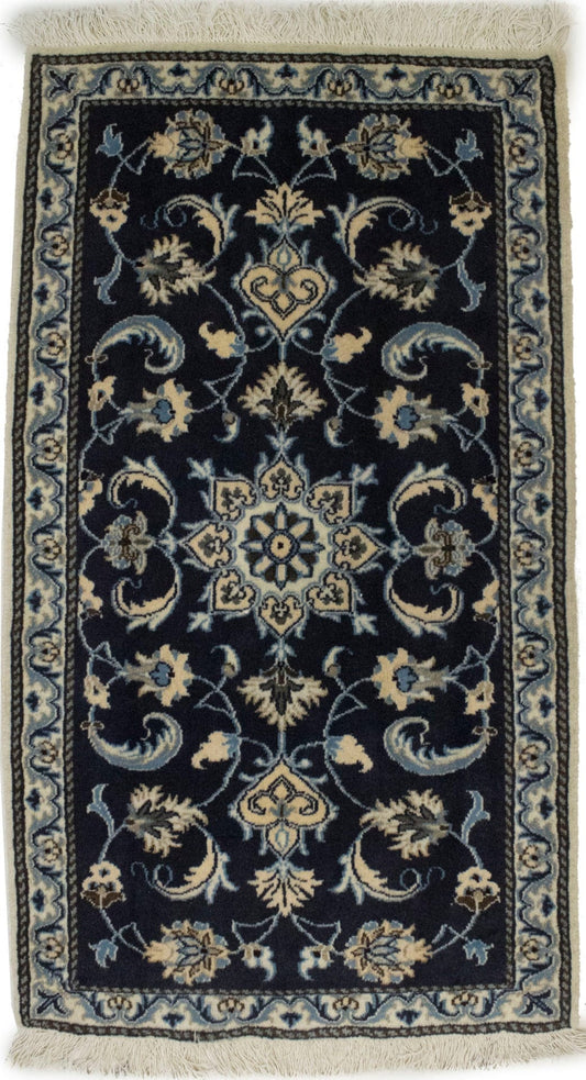 Navy Blue Classic Floral 2'5X4'3 Nain Persian Rug