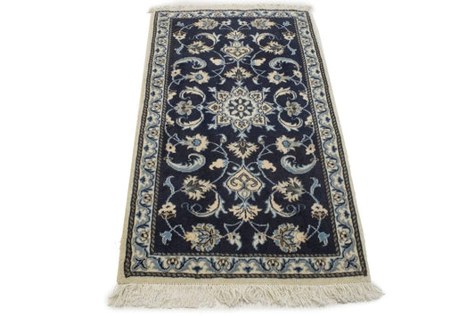 Navy Blue Classic Floral 2'5X4'3 Nain Persian Rug