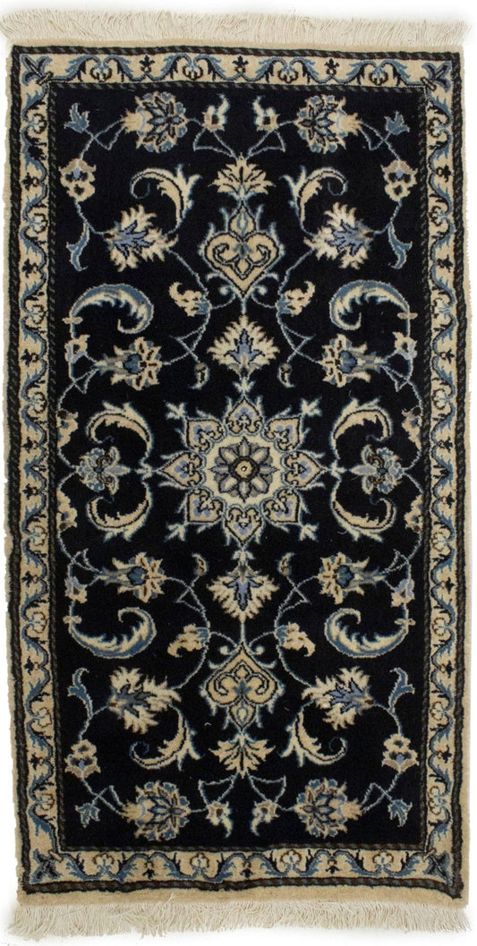 Navy Blue Classic Floral 2'4X4'5 Nain Persian Rug