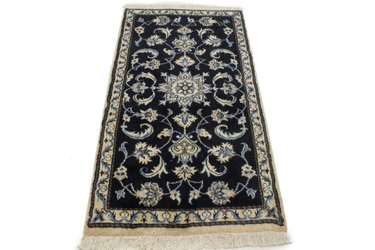 Navy Blue Classic Floral 2'4X4'5 Nain Persian Rug