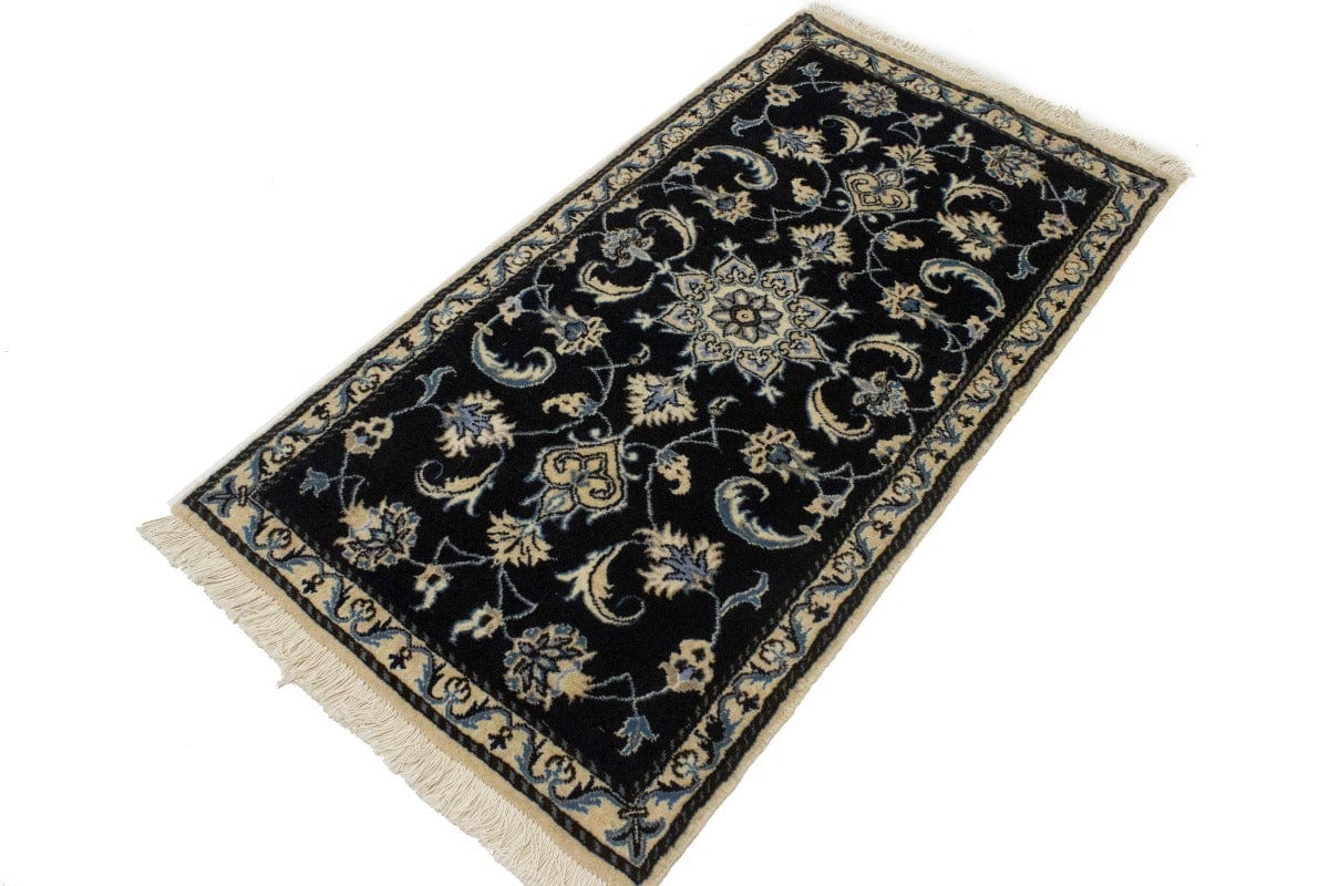 Navy Blue Classic Floral 2'4X4'5 Nain Persian Rug