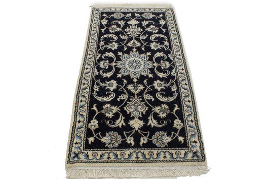 Navy Blue Classic Floral 2'4X4'6 Nain Persian Rug