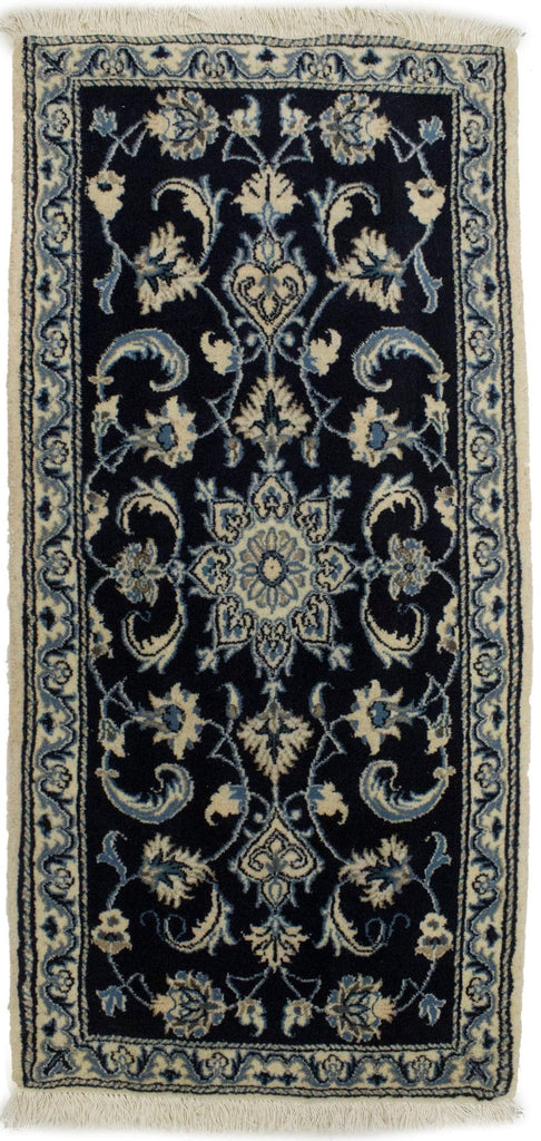 Navy Blue Classic Floral 2'2X4'6 Nain Persian Rug