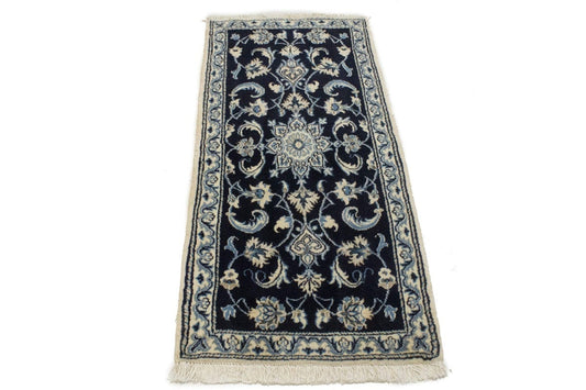 Navy Blue Classic Floral 2'2X4'6 Nain Persian Rug