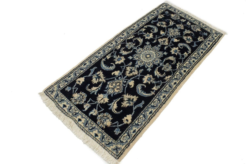 Navy Blue Classic Floral 2'2X4'6 Nain Persian Rug