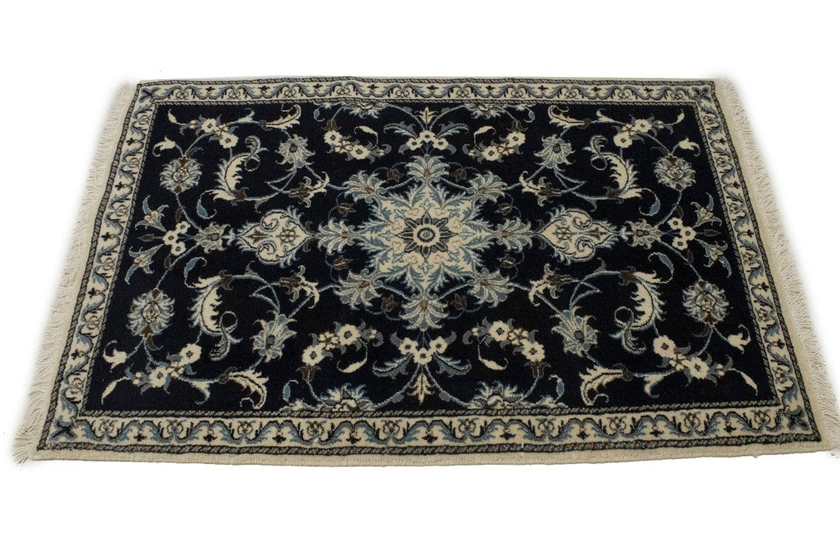 Navy Blue Floral Classic 3X4'7 Nain Persian Rug