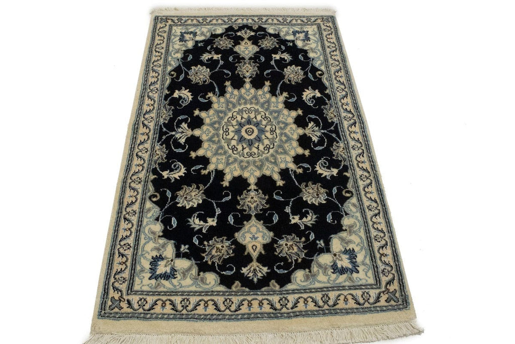 Navy Blue Floral Classic 3X5 Nain Persian Rug