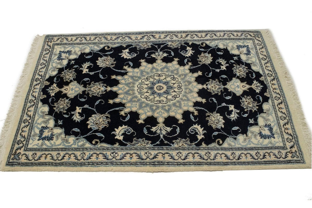 Navy Blue Floral Classic 3X5 Nain Persian Rug