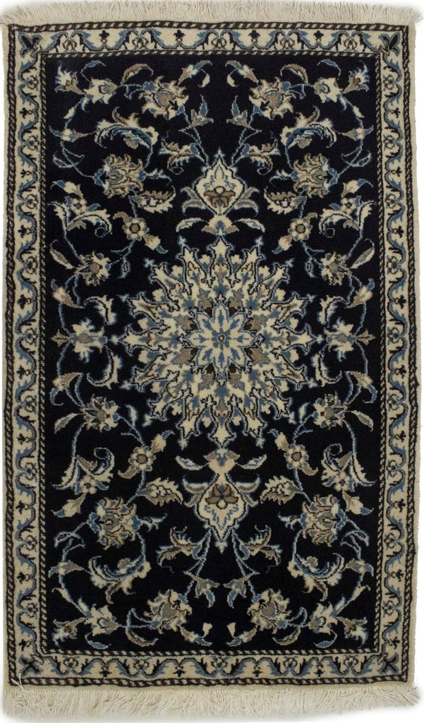 Navy Blue Floral Classic 3X5 Nain Persian Rug