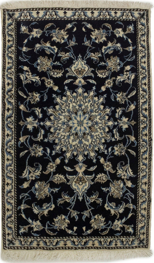 Navy Blue Floral Classic 3X5 Nain Persian Rug