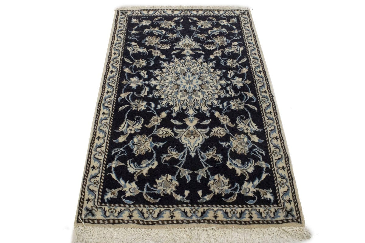 Navy Blue Floral Classic 3X5 Nain Persian Rug