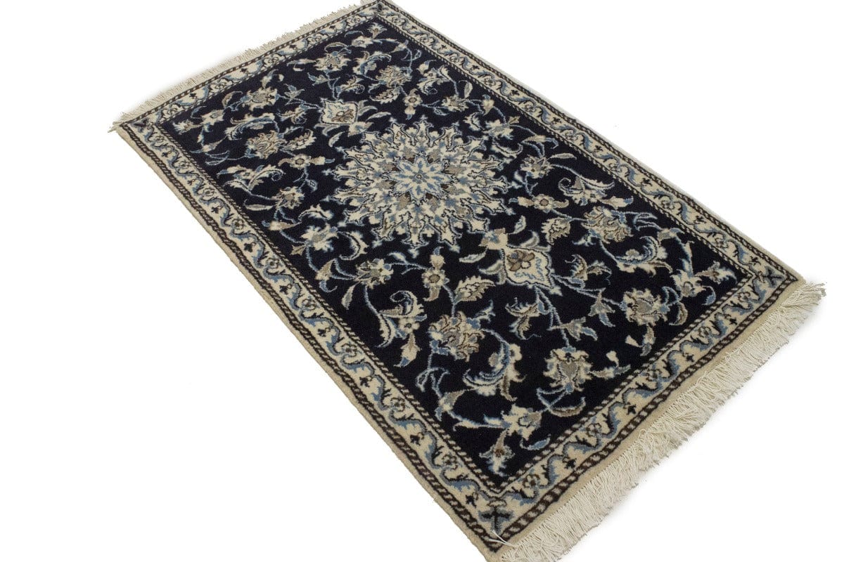 Navy Blue Floral Classic 3X5 Nain Persian Rug