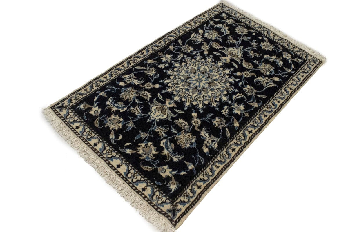 Navy Blue Floral Classic 3X5 Nain Persian Rug