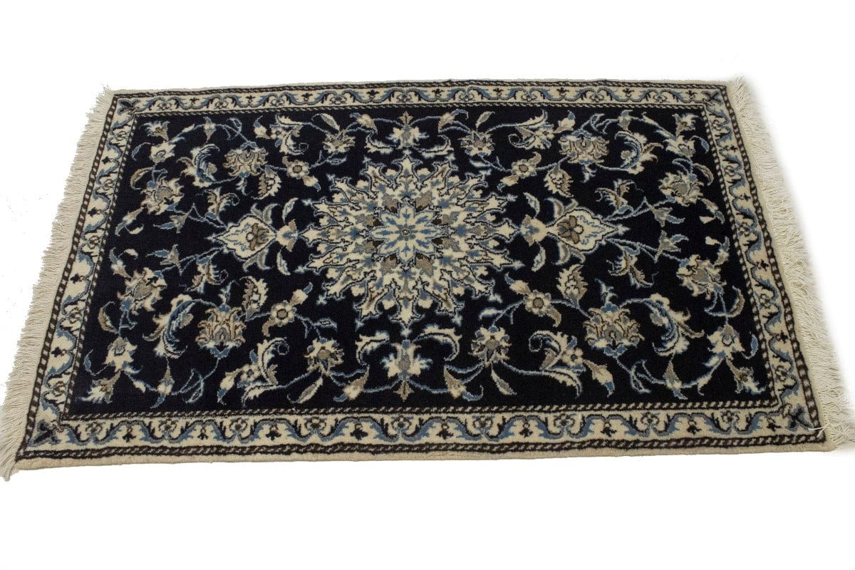 Navy Blue Floral Classic 3X5 Nain Persian Rug