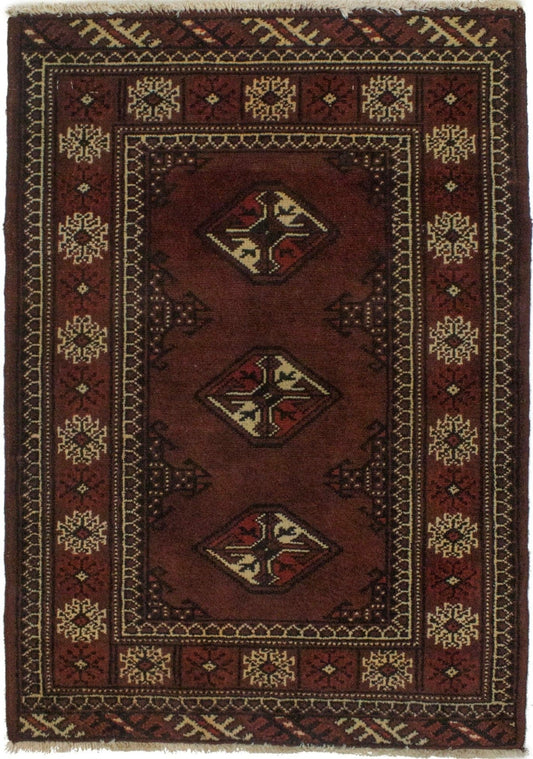 Vintage Tribal Rosewood 2X3 Turkoman Persian Rug