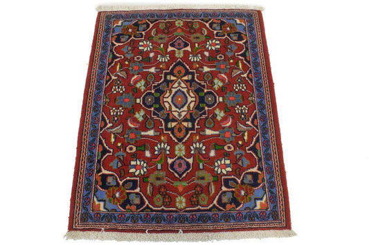 Vintage Traditional Red 2X3 Mashad Persian Rug