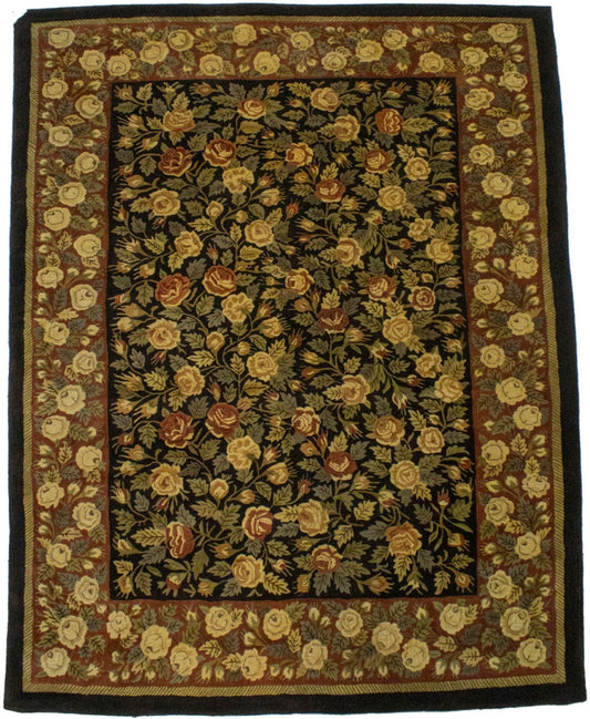 Vintage Floral Black 9X12 Hand-Tufted Oriental Rug