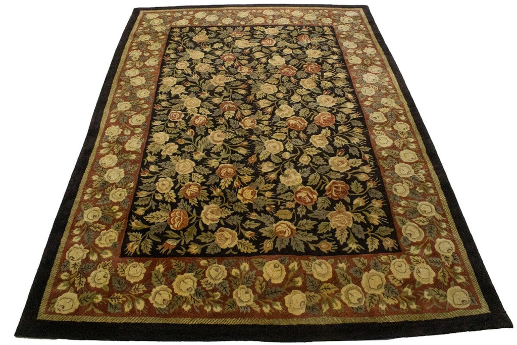 Vintage Floral Black 9X12 Hand-Tufted Oriental Rug