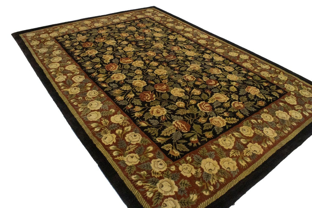 Vintage Floral Black 9X12 Hand-Tufted Oriental Rug