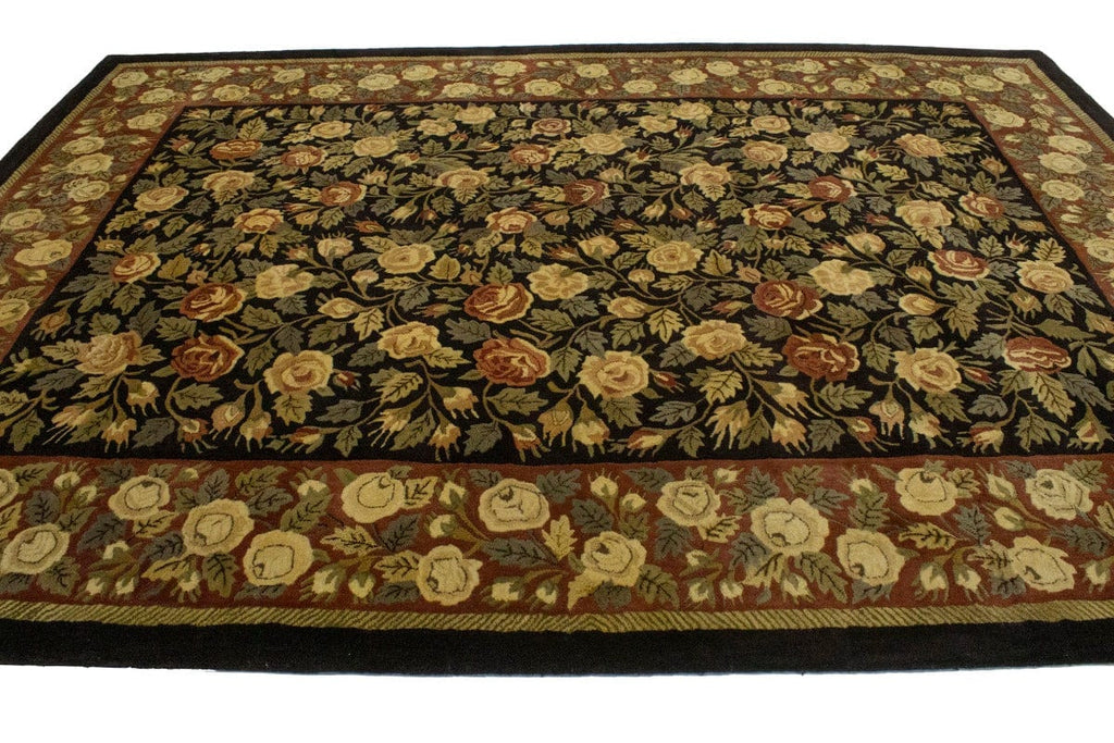 Vintage Floral Black 9X12 Hand-Tufted Oriental Rug